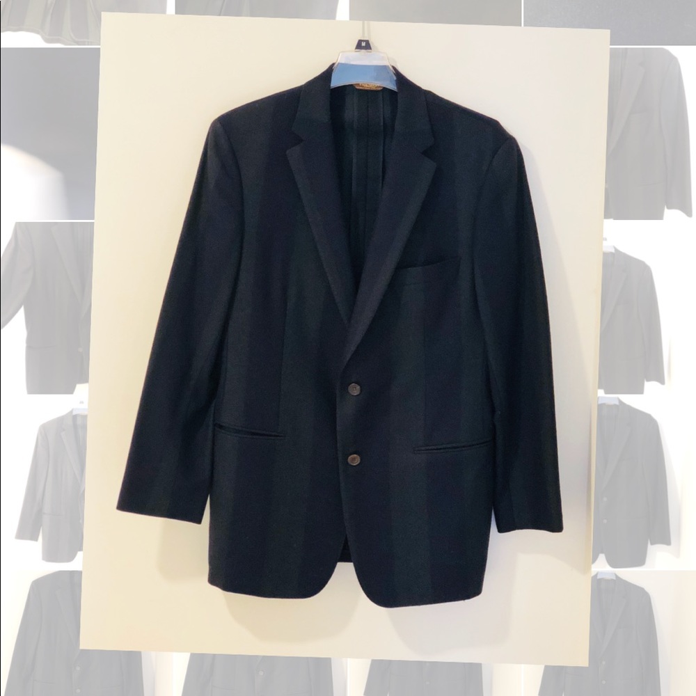 PAUL STUART Cashmere Blazer Striped Navy Green 40R